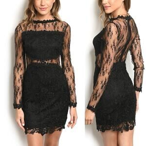 The Sang Vampy Victorian Black Sheer Lace Crochet Long Sleeve Dress L NWT